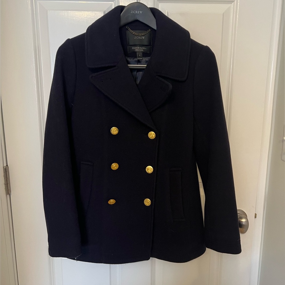J. Crew Classic Wool Stadium Pea Coat - Double Breasted Navy Blue Size 4
